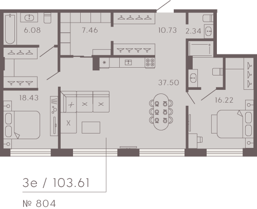 2-комнатная квартира, 105.25 м²; этаж: 3 - купить в Санкт-Петербурге
