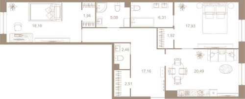 2-комнатная квартира №31к1 в: СЕВЕРНАЯ КОРОНА RESIDENCE: 94.3 м²; этаж: 2 - купить в Санкт-Петербурге