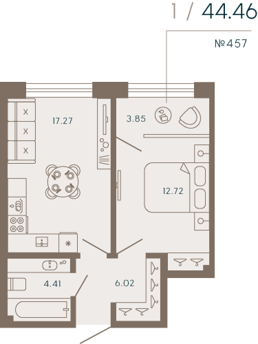 1-комнатная квартира, 45.34 м²; этаж: 2 - купить в Санкт-Петербурге