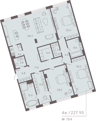 4-комнатная квартира №17 в: 17/33 Петровский остров: 386.13 м²; этаж: 5 - купить в Санкт-Петербурге