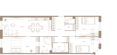 3-комнатная квартира №31к1 в: СЕВЕРНАЯ КОРОНА RESIDENCE: 117.5 м²; этаж: 2 - купить в Санкт-Петербурге