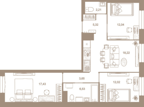 3-комнатная квартира №31к1 в: СЕВЕРНАЯ КОРОНА RESIDENCE: 77 м²; этаж: 3 - купить в Санкт-Петербурге