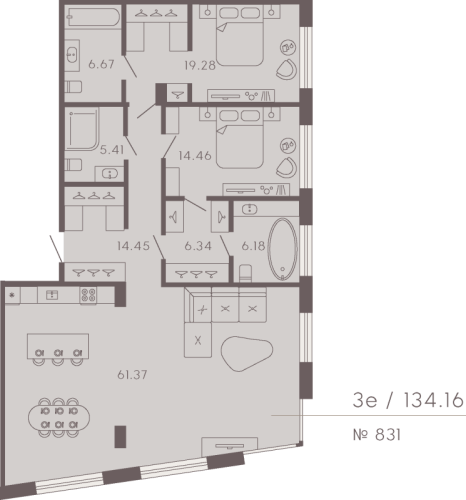 2-комнатная квартира, 132.84 м²; этаж: 6 - купить в Санкт-Петербурге