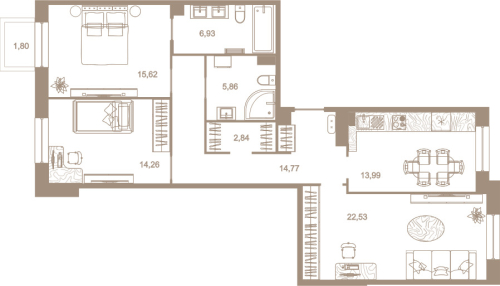 3-комнатная квартира, 97.2 м²; этаж: 6 - купить в Санкт-Петербурге