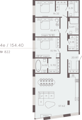 3-комнатная квартира, 165.57 м²; этаж: 5 - купить в Санкт-Петербурге