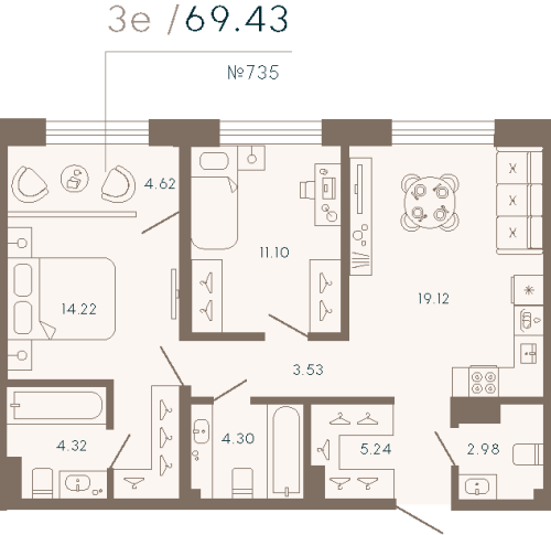 2-комнатная квартира, 69.43 м²; этаж: 5 - купить в Санкт-Петербурге