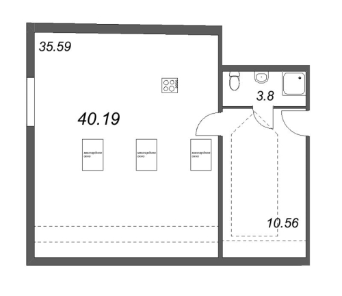1-комнатная квартира, 53.82 м²; этаж: 3 - купить в Санкт-Петербурге