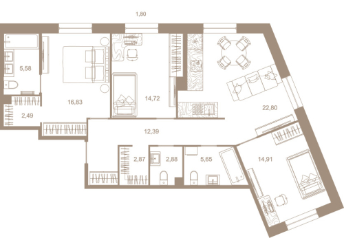 3-комнатная квартира, 101.6 м²; этаж: 4 - купить в Санкт-Петербурге