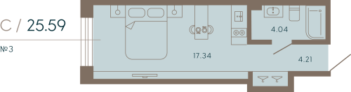 1-комнатная квартира, 26.68 м²; этаж: 2 - купить в Санкт-Петербурге