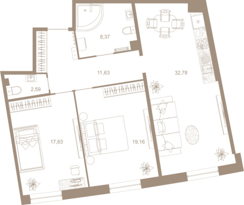2-комнатная квартира, 92.4 м²; этаж: 2 - купить в Санкт-Петербурге