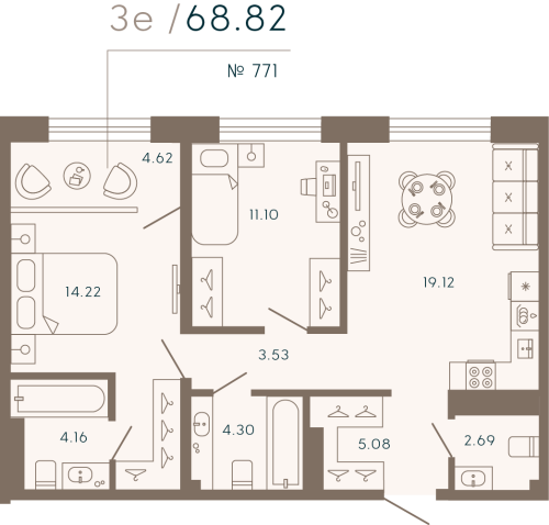 2-комнатная квартира, 68.82 м²; этаж: 8 - купить в Санкт-Петербурге