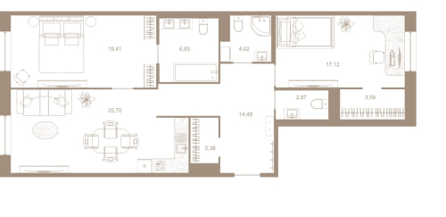 2-комнатная квартира №31к1 в: СЕВЕРНАЯ КОРОНА RESIDENCE: 96.6 м²; этаж: 5 - купить в Санкт-Петербурге