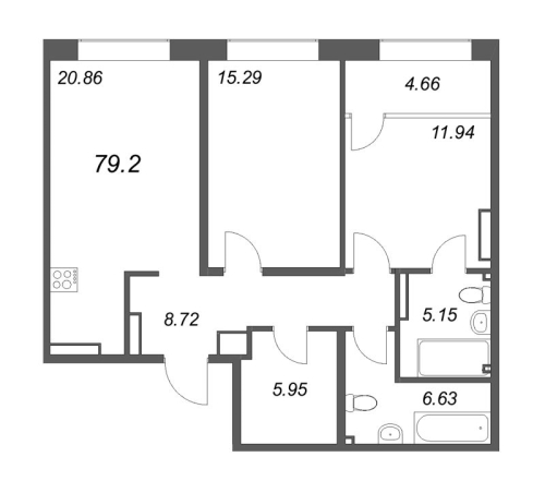2-комнатная квартира, 79.2 м²; этаж: 7 - купить в Санкт-Петербурге