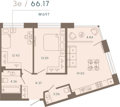 1-комнатная квартира, 67.96 м²; этаж: 2 - купить в Санкт-Петербурге