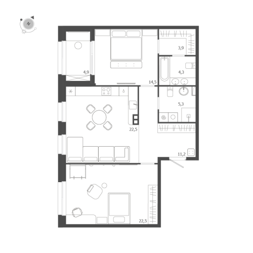 2-комнатная квартира №47 в: ЛДМ: 86.7 м²; этаж: 3 - купить в Санкт-Петербурге