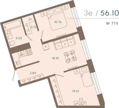 2-комнатная квартира, 58.06 м²; этаж: 8 - купить в Санкт-Петербурге