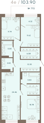 3-комнатная квартира, 103.9 м²; этаж: 8 - купить в Санкт-Петербурге