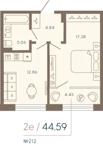 1-комнатная квартира, 45.75 м²; этаж: 4 - купить в Санкт-Петербурге