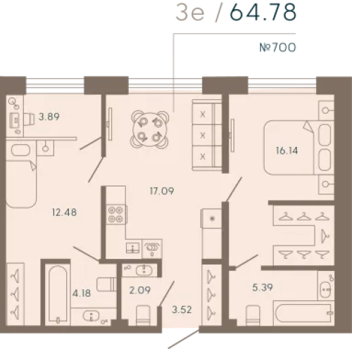 2-комнатная квартира, 66.49 м²; этаж: 2 - купить в Санкт-Петербурге