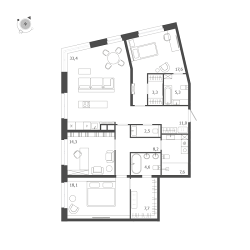 3-комнатная квартира №47 в: ЛДМ: 133.6 м²; этаж: 6 - купить в Санкт-Петербурге