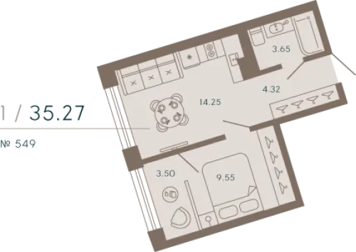 1-комнатная квартира, 36.26 м²; этаж: 6 - купить в Санкт-Петербурге