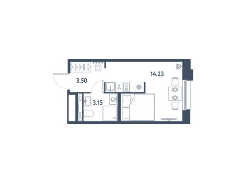 1-комнатная квартира №13 в: Avenue Pulkovo Apart: 20.88 м²; этаж: 3 - купить в Санкт-Петербурге