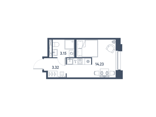 1-комнатная квартира №13 в: Avenue Pulkovo Apart: 20.7 м²; этаж: 3 - купить в Санкт-Петербурге