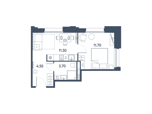 1-комнатная квартира, 31.4 м²; этаж: 7 - купить в Санкт-Петербурге