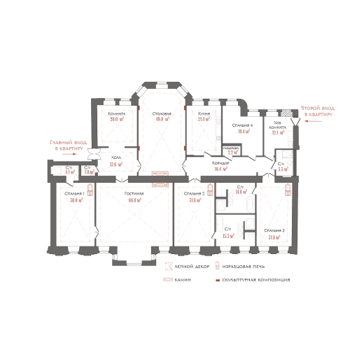 7-комнатная квартира №41 в: ТРИ ГРАЦИИ: 352.01 м²; этаж: 4 - купить в Санкт-Петербурге
