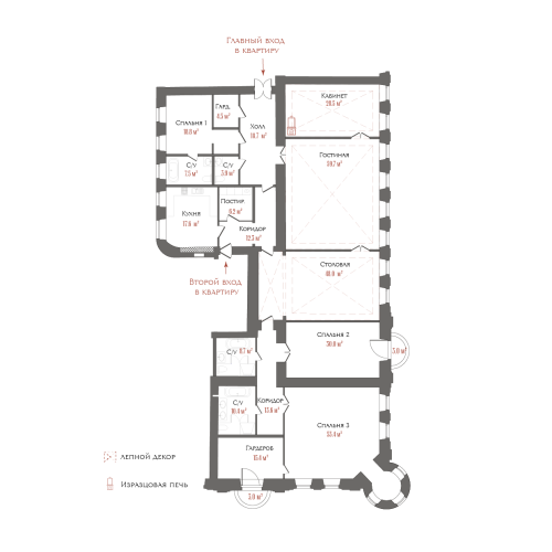 6-комнатная квартира №41 в: ТРИ ГРАЦИИ: 354.92 м²; этаж: 3 - купить в Санкт-Петербурге