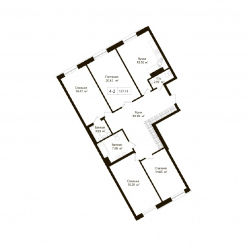 4-комнатная квартира №40 в: ЖК «Идеалист»: 138.4 м²; этаж: 2 - купить в Санкт-Петербурге