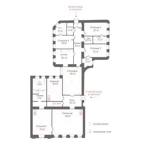 7-комнатная квартира, 349.57 м²; этаж: 4 - купить в Санкт-Петербурге