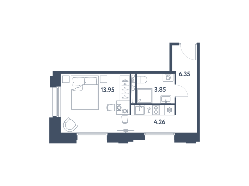 1-комнатная квартира №13 в: Avenue Apart Pulkovo: 28.41 м²; этаж: 11 - купить в Санкт-Петербурге