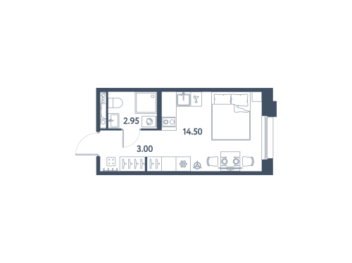 1-комнатная квартира №13 в: Avenue Pulkovo Apart: 20.45 м²; этаж: 3 - купить в Санкт-Петербурге