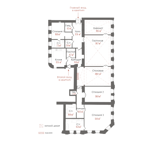 6-комнатная квартира №41 в: ТРИ ГРАЦИИ: 515 м²; этаж: 2 - купить в Санкт-Петербурге