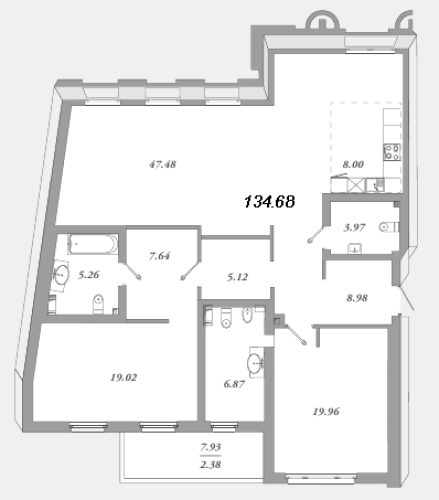 2-комнатная квартира, 139.1 м²; этаж: 5 - купить в Санкт-Петербурге