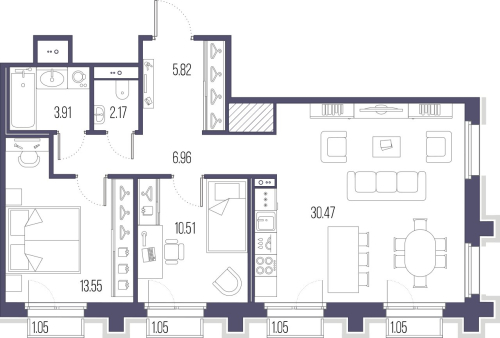 2-комнатная квартира, 73.39 м²; этаж: 4 - купить в Санкт-Петербурге