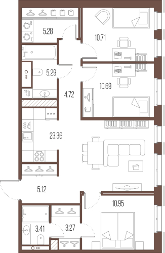 3-комнатная квартира, 84.44 м²; этаж: 10 - купить в Санкт-Петербурге