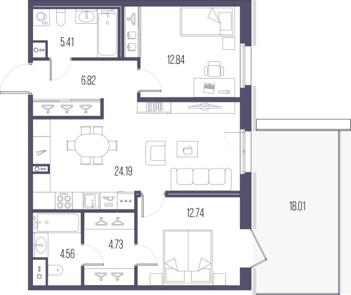 2-комнатная квартира, 71.29 м²; этаж: 2 - купить в Санкт-Петербурге