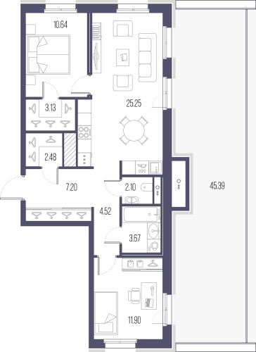 2-комнатная квартира, 70.89 м²; этаж: 9 - купить в Санкт-Петербурге
