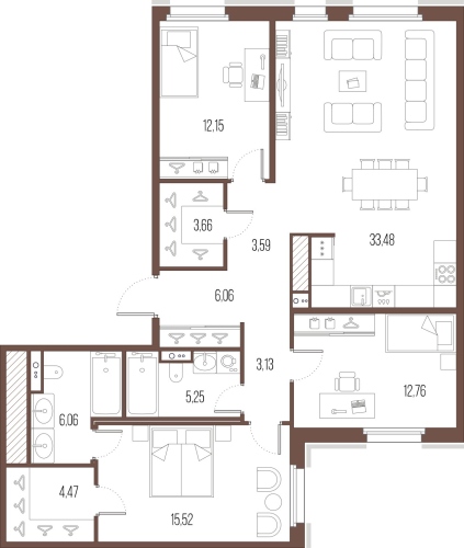 3-комнатная квартира, 106.13 м²; этаж: 3 - купить в Санкт-Петербурге