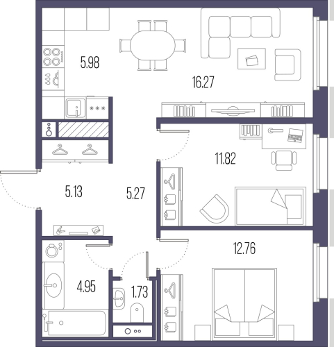 2-комнатная квартира №32 в: Сампсониевский, 32: 65.06 м²; этаж: 10 - купить в Санкт-Петербурге