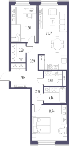 2-комнатная квартира, 70.84 м²; этаж: 7 - купить в Санкт-Петербурге