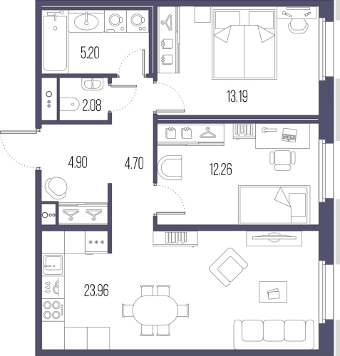 2-комнатная квартира №32 в: Сампсониевский, 32: 66.29 м²; этаж: 2 - купить в Санкт-Петербурге
