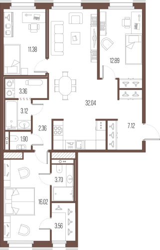 3-комнатная квартира, 97.45 м²; этаж: 7 - купить в Санкт-Петербурге