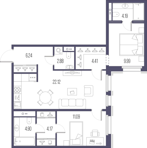 2-комнатная квартира, 68.19 м²; этаж: 7 - купить в Санкт-Петербурге
