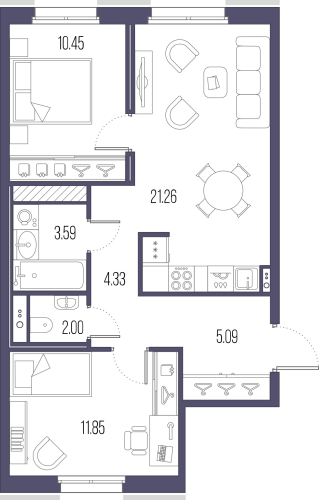 2-комнатная квартира, 59.2 м²; этаж: 2 - купить в Санкт-Петербурге