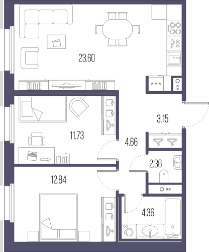 2-комнатная квартира №32 в: Сампсониевский, 32: 61.12 м²; этаж: 10 - купить в Санкт-Петербурге