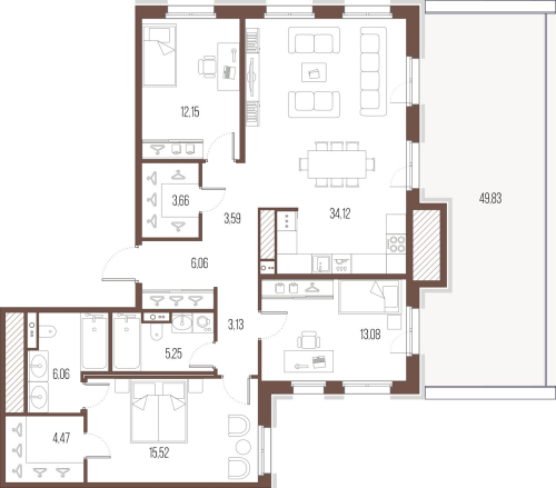 3-комнатная квартира, 107.09 м²; этаж: 9 - купить в Санкт-Петербурге