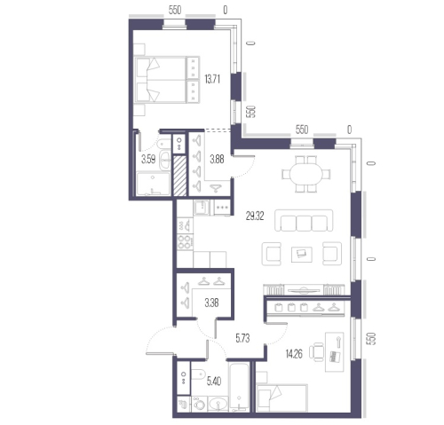 2-комнатная квартира, 79.27 м²; этаж: 5 - купить в Санкт-Петербурге